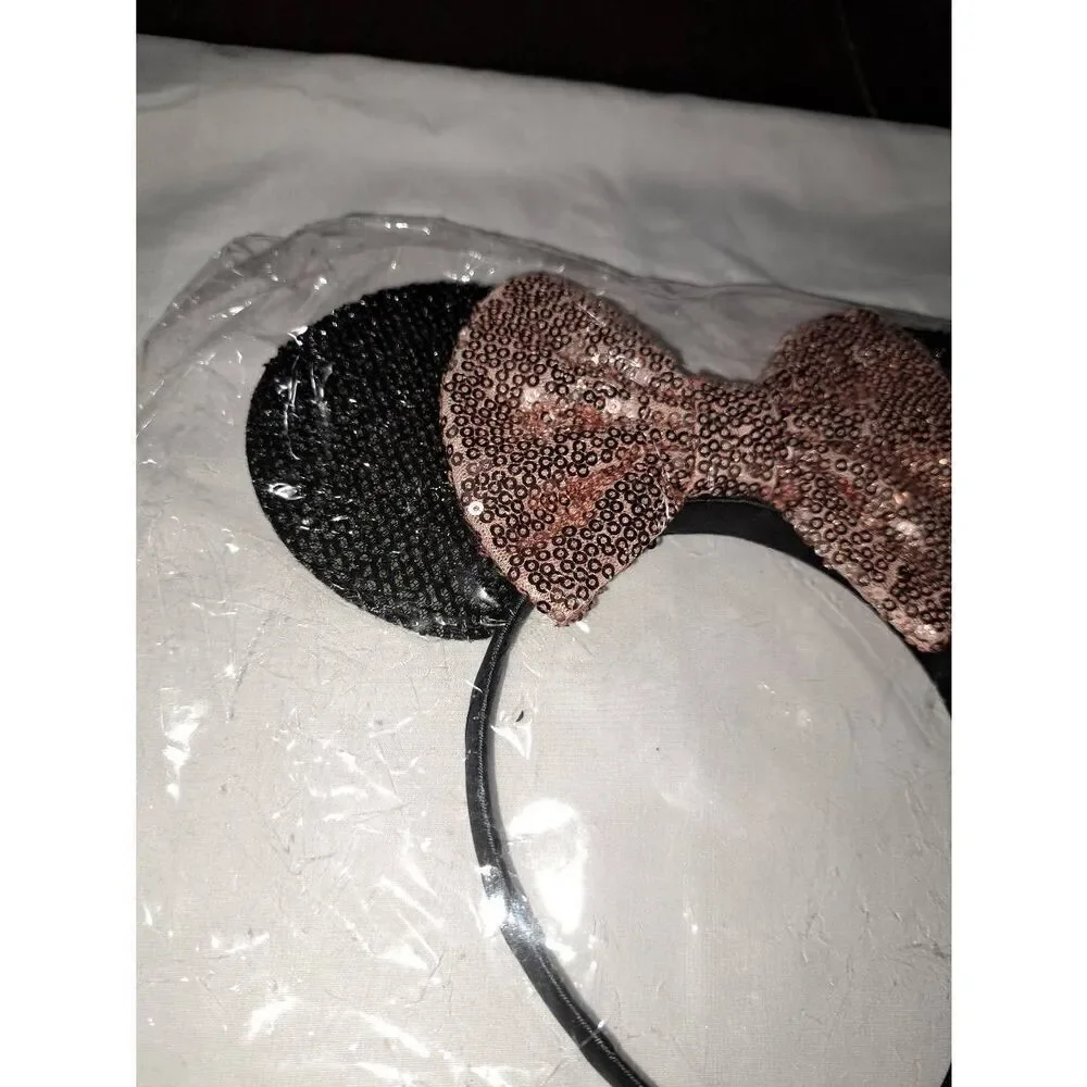 Minnie Mouse Ear Headband Black Pink White Embellish Costume Vacation Birthday